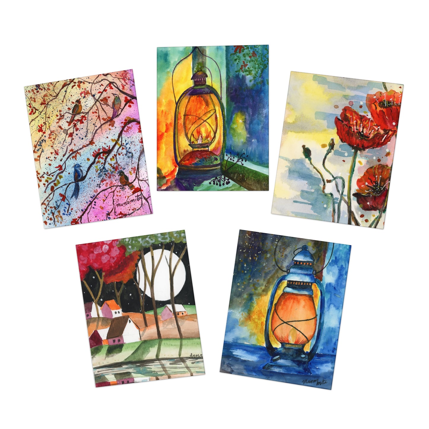 Bonanza Watercolor Greeting Cards - 5 Design Set