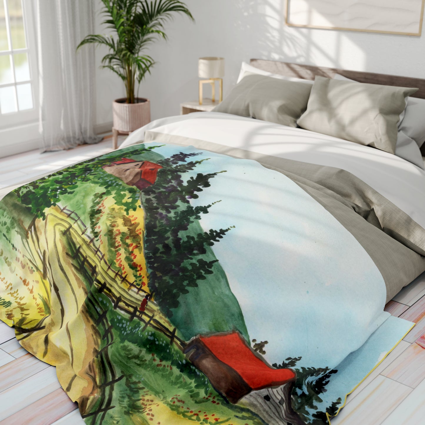 Rustic & Cozy Watercolor Fleece Blanket