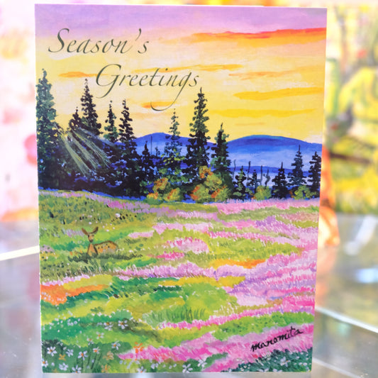 Holiday Handmade Watercolor Greeting Card Print-  Set of 5 Designs