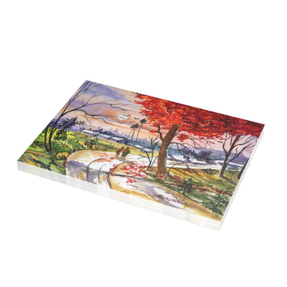 Watercolor Fall Stroll Print Postcard