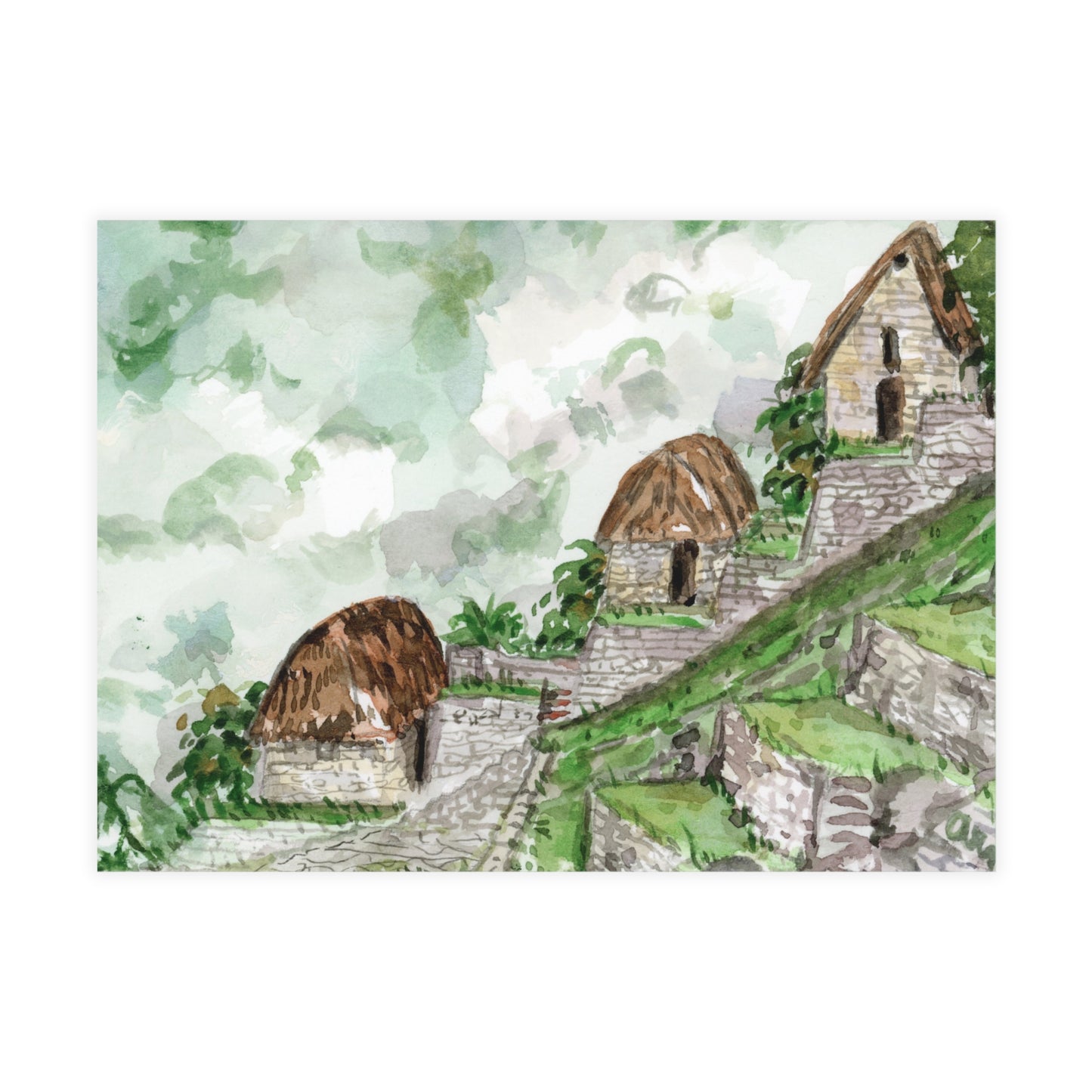 Machu Picchu Watercolor Postcard