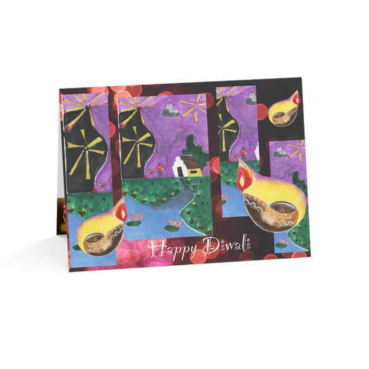 Diwali Diya & Fireworks Greeting Cards (1, 10, 30, and 50pcs)