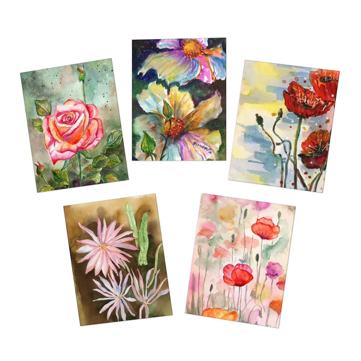 For the Love of Floral Watercolor Printed Greeting Cards - 5-Design Set