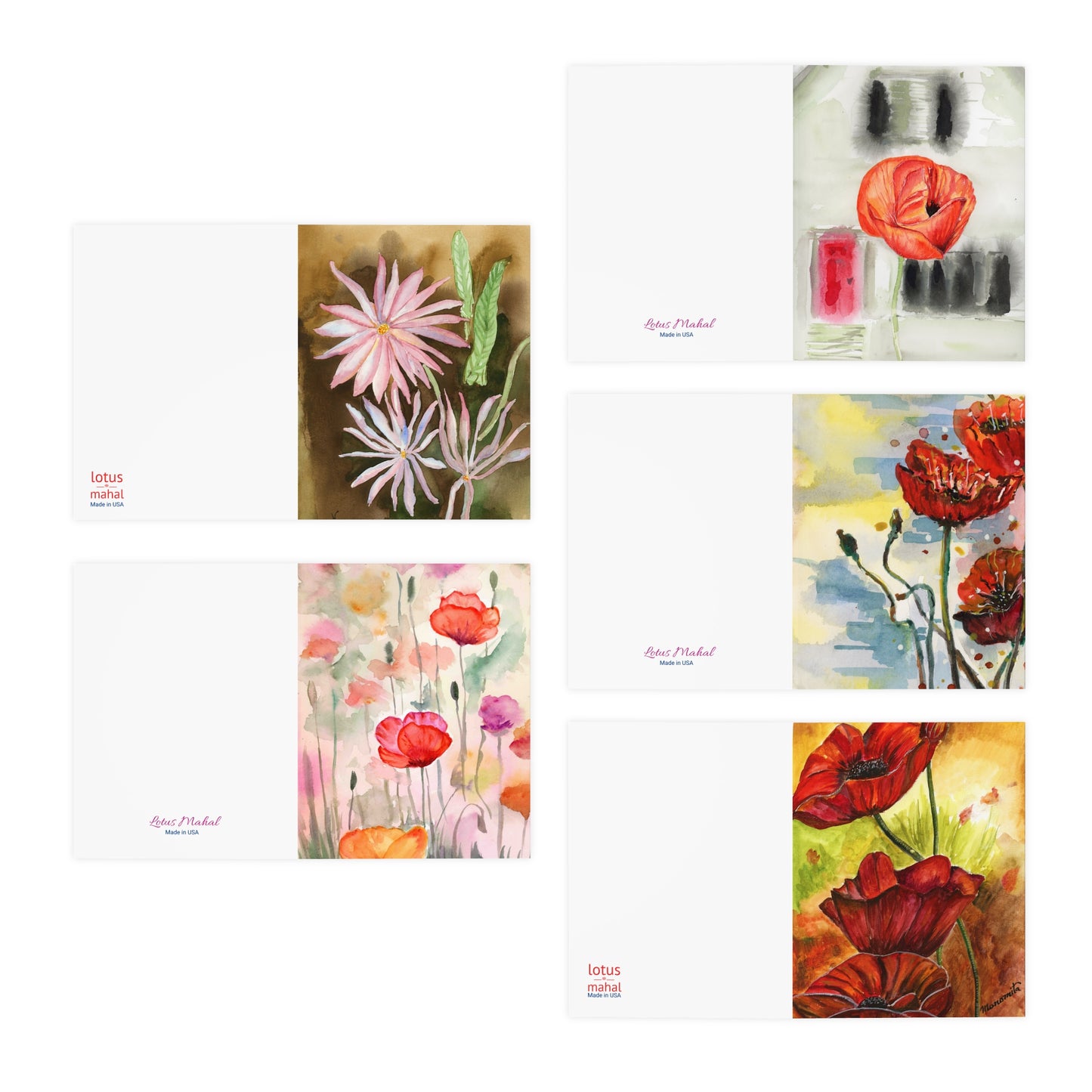 For the Love of Floral Watercolor Printed Greeting Cards - 5 Design Set