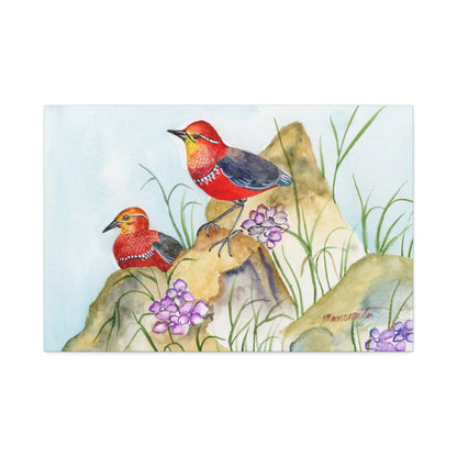 Two Tiny Tweets Watercolor Print Stretched Canvas