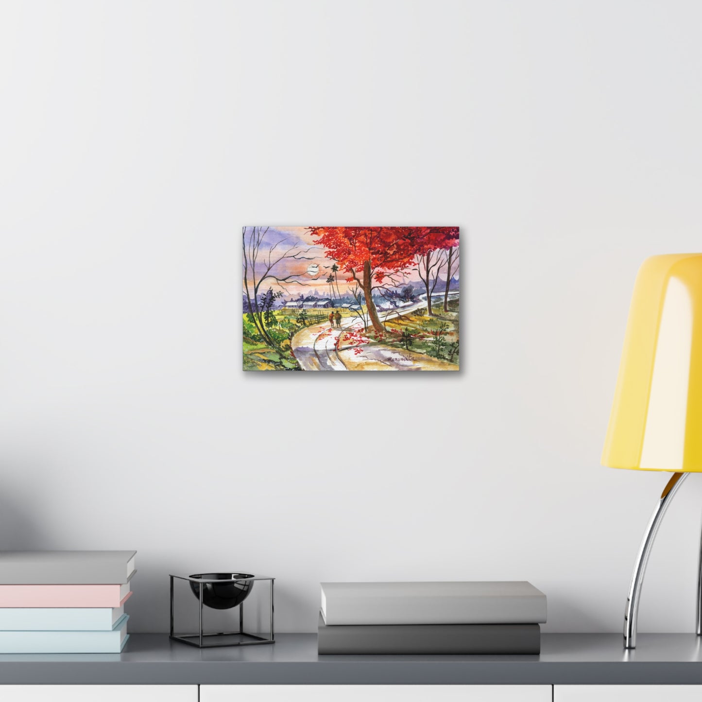 Watercolor Fall Stroll Print Stretched Canvas