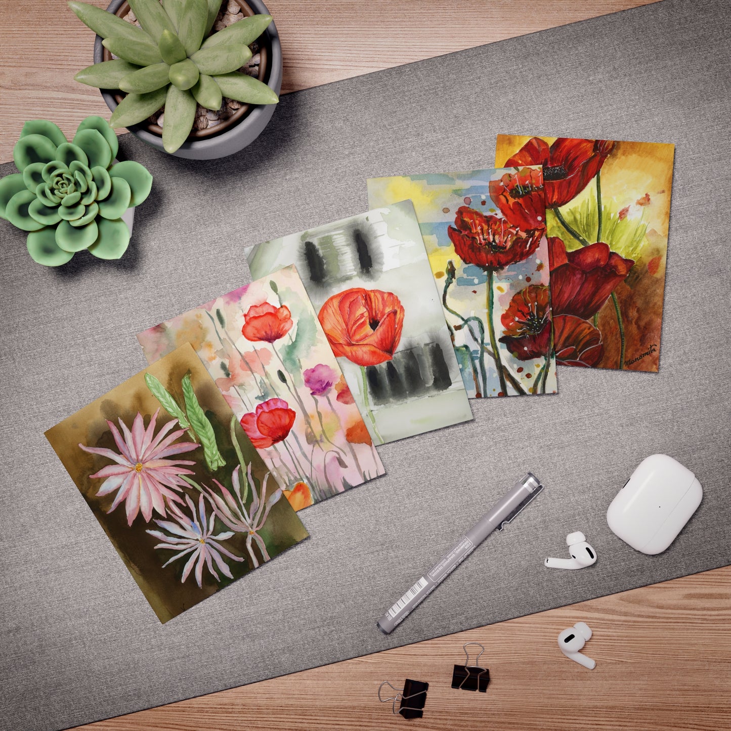 For the Love of Floral Watercolor Printed Greeting Cards - 5 Design Set