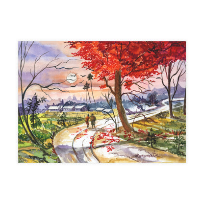 Watercolor Fall Stroll Print Postcard