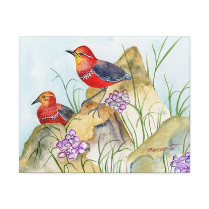 Two Tiny Tweets Watercolor Print Stretched Canvas