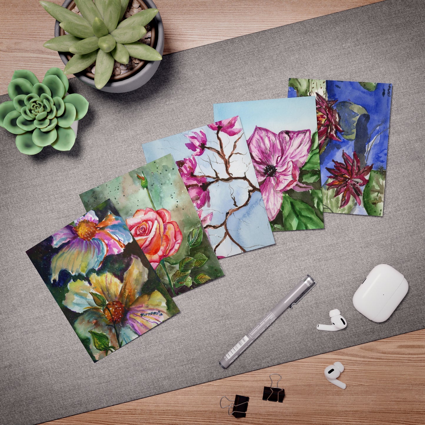 5 Watercolor Any Occassion Greeting Cards (5-Design Pack)