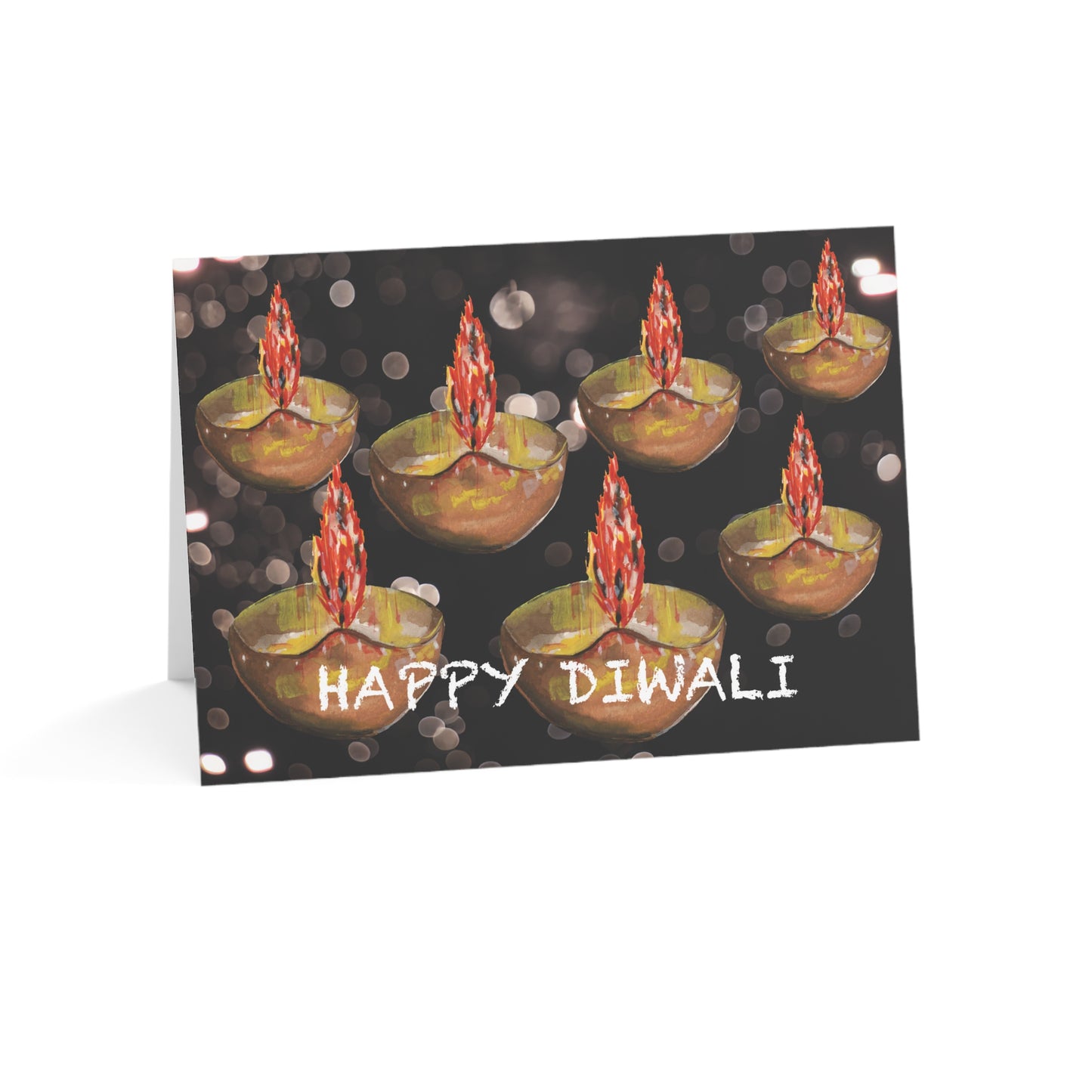 Diwali 7 Diyas Greeting Cards (1, 10, 30, and 50pcs)