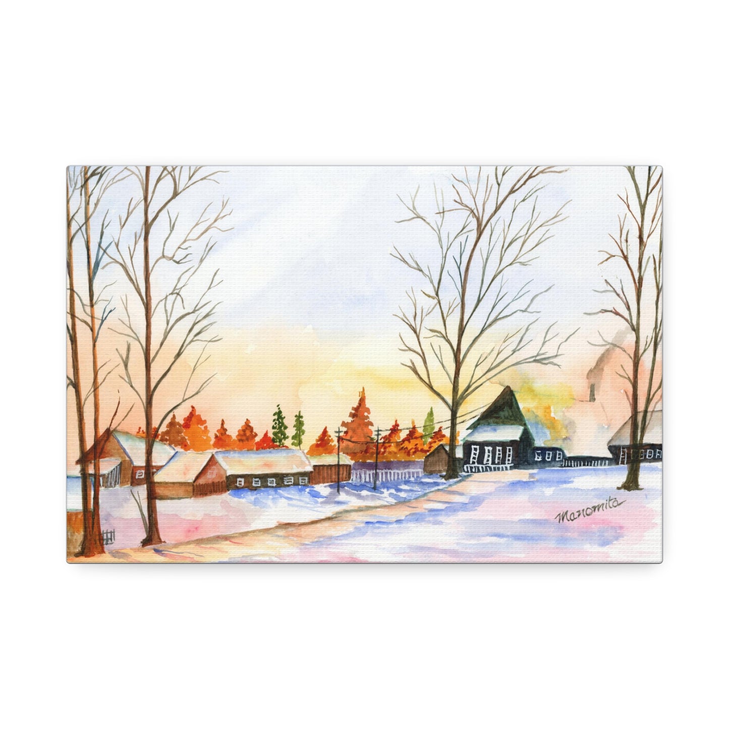 Winter Night Watercolor Stretched Canvas