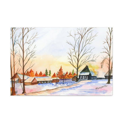 Winter Night Watercolor Stretched Canvas