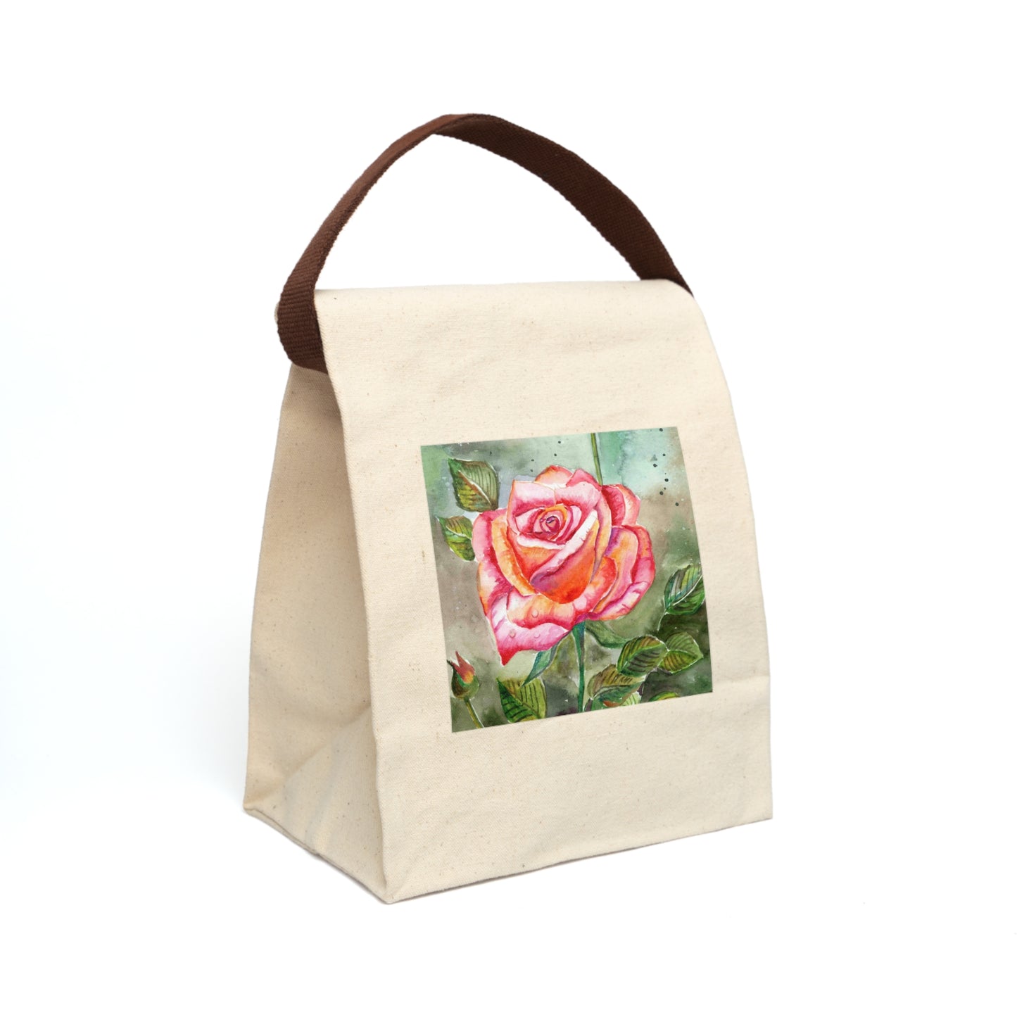 Reusable Garden Rose Canvas Lunch Bag With Strap