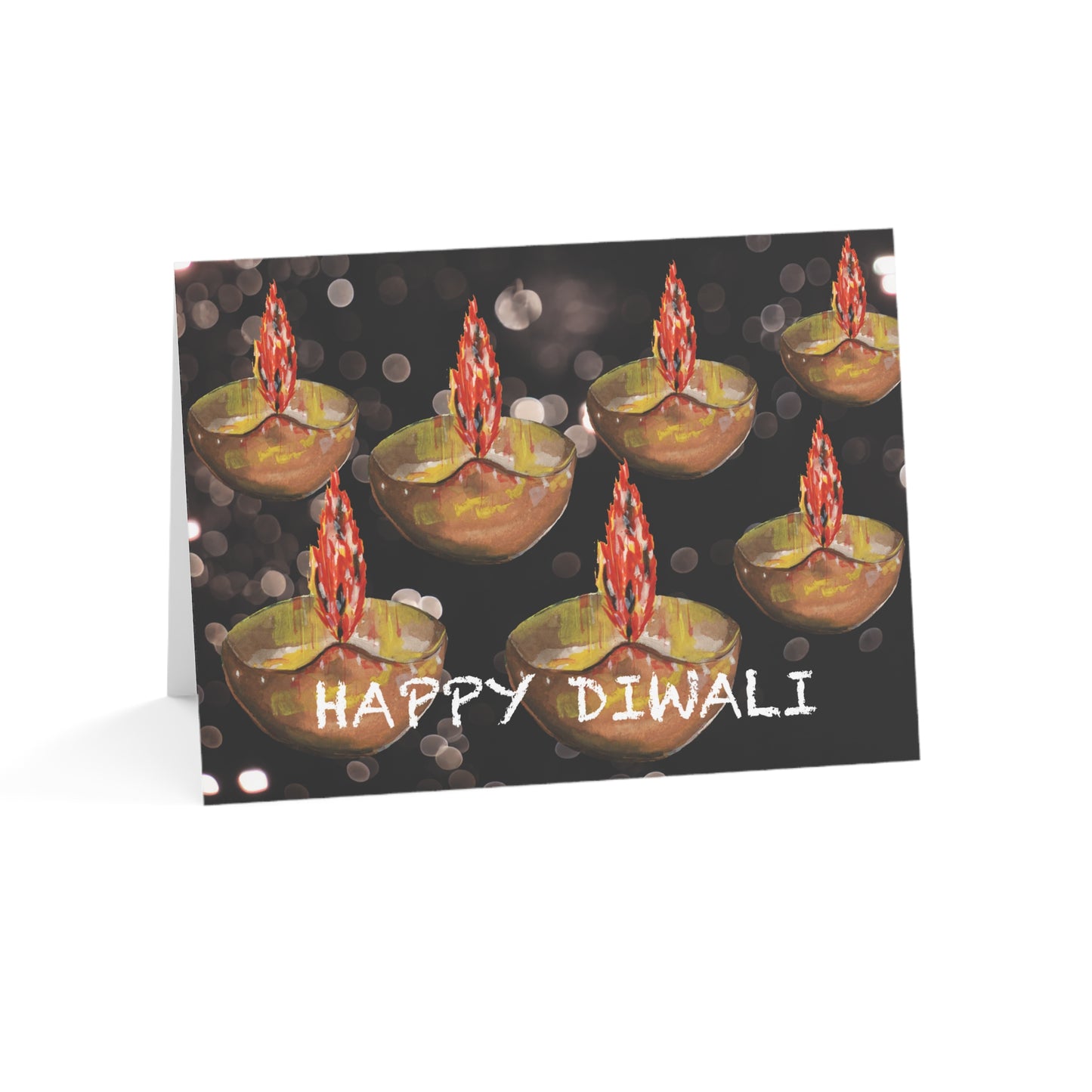 Diwali 7 Diyas Greeting Cards (1, 10, 30, and 50pcs)