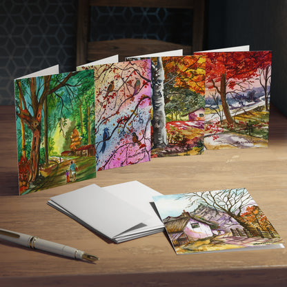 Fall Foliage Watercolor Printed Greeting Cards - 5 Design Set