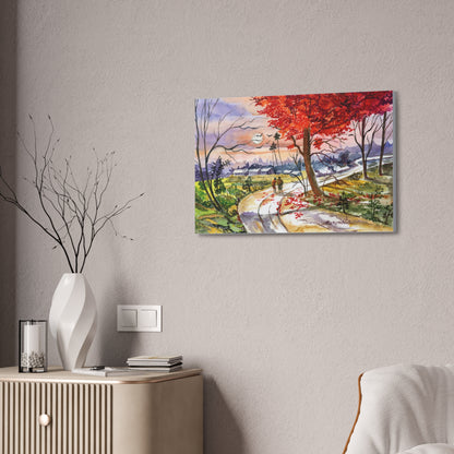 Watercolor Fall Stroll Print Stretched Canvas