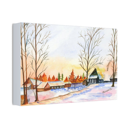 Winter Night Watercolor Stretched Canvas