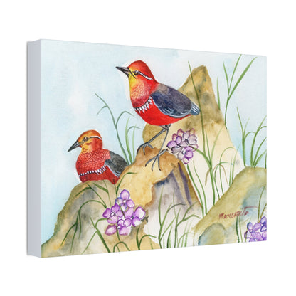 Two Tiny Tweets Watercolor Print Stretched Canvas