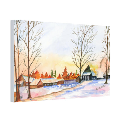 Winter Night Watercolor Stretched Canvas