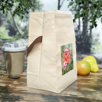 Reusable Garden Rose Canvas Lunch Bag With Strap