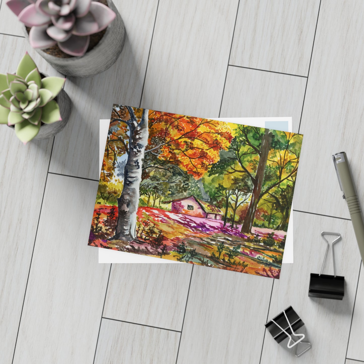 Rustic Autumn Reverie Watercolor Print Postcard