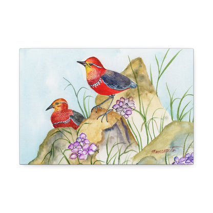 Two Tiny Tweets Watercolor Print Stretched Canvas