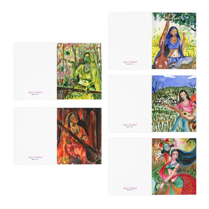 The Women of Bhakti Watercolor Printed Greeting Cards - 5 Design Set