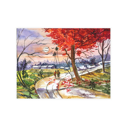 Watercolor Fall Stroll Print Postcard