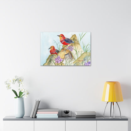 Two Tiny Tweets Watercolor Print Stretched Canvas