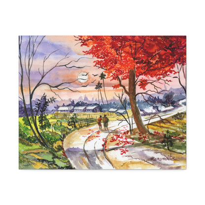 Watercolor Fall Stroll Print Stretched Canvas