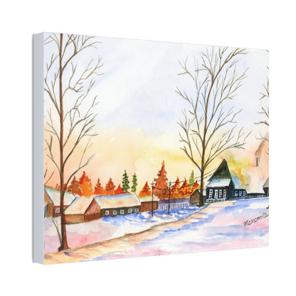 Winter Night Watercolor Stretched Canvas