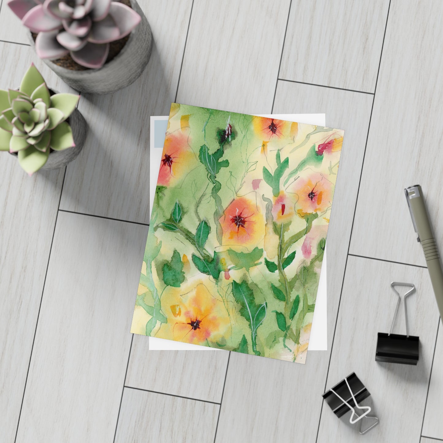 Sunset Flowers Holiday Watercolor Print Postcard