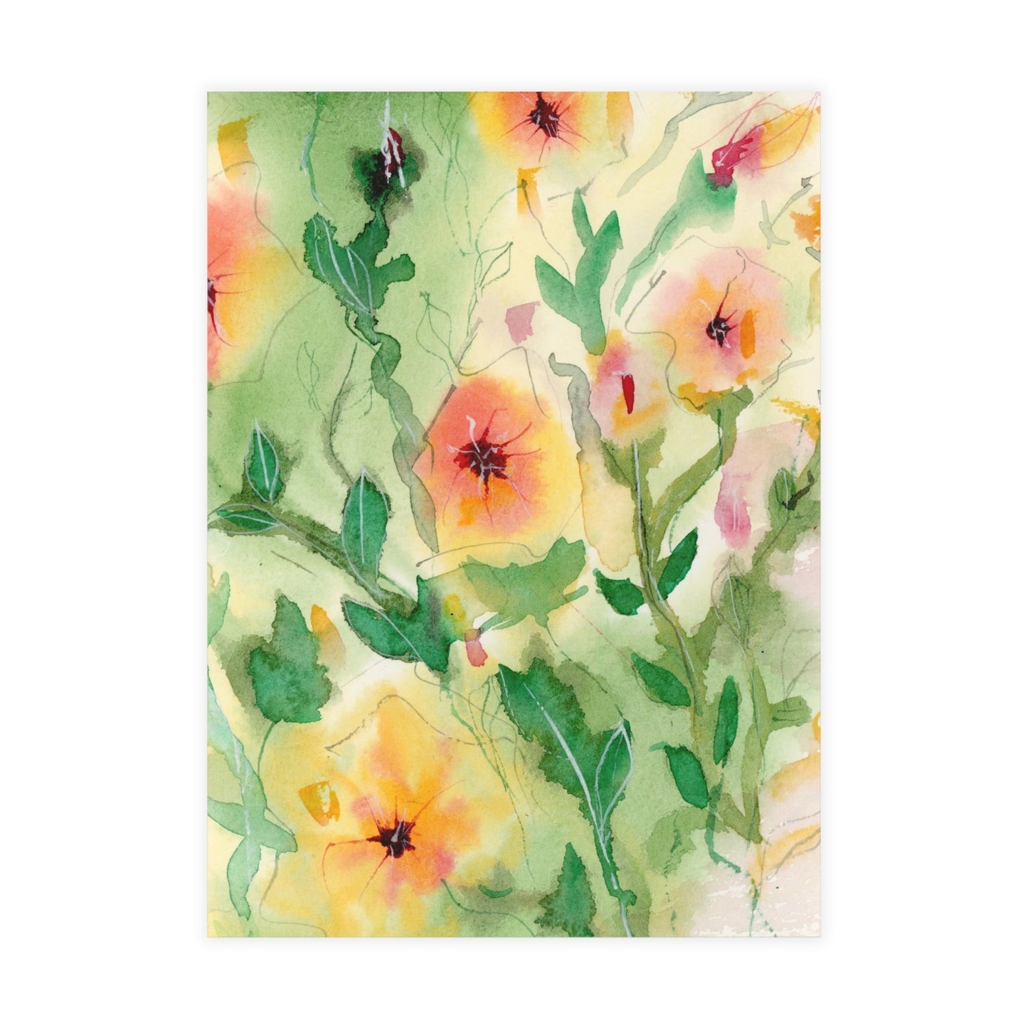 Sunset Flowers Holiday Watercolor Print Postcard