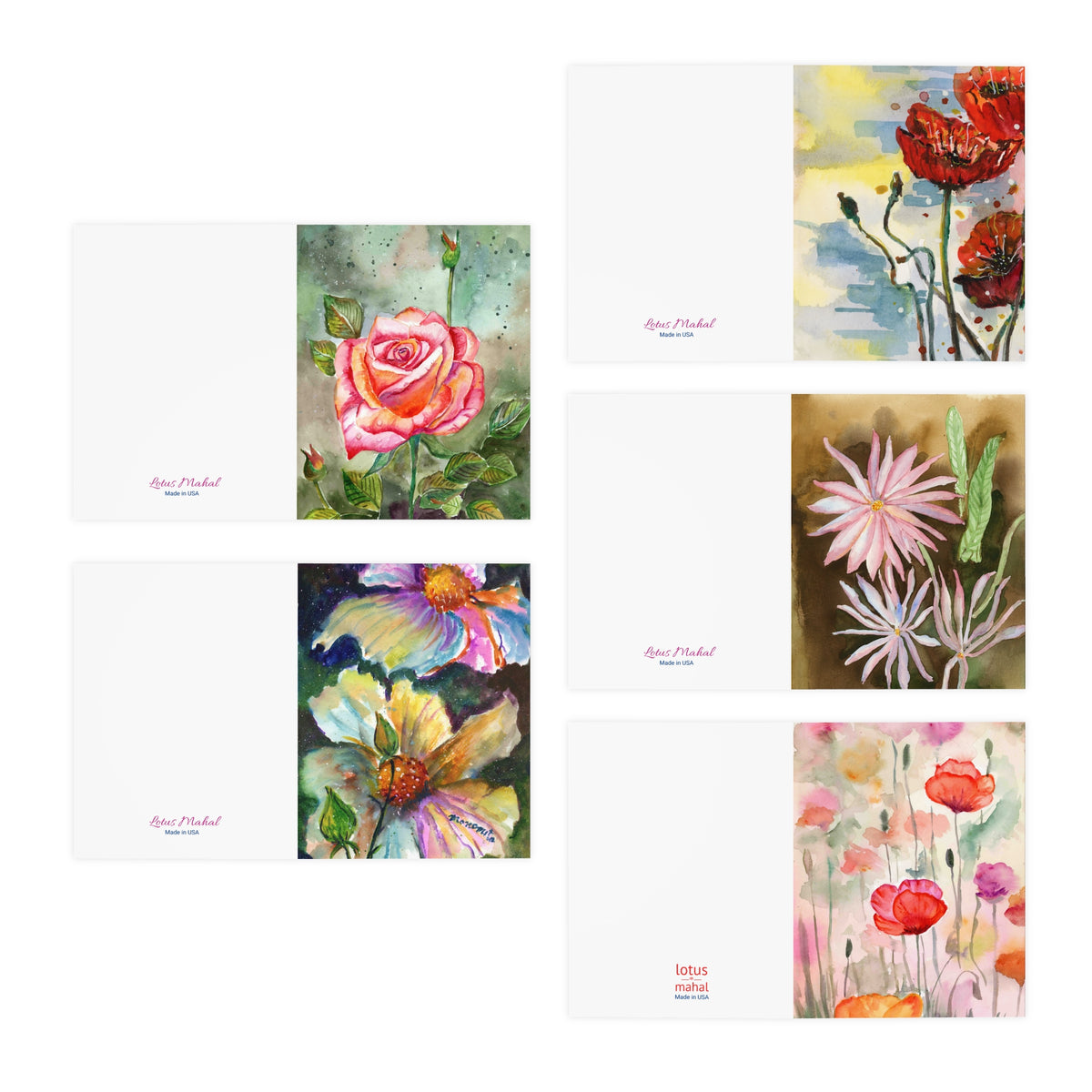 For the Love of Floral Watercolor Printed Greeting Cards - 5-Design Set