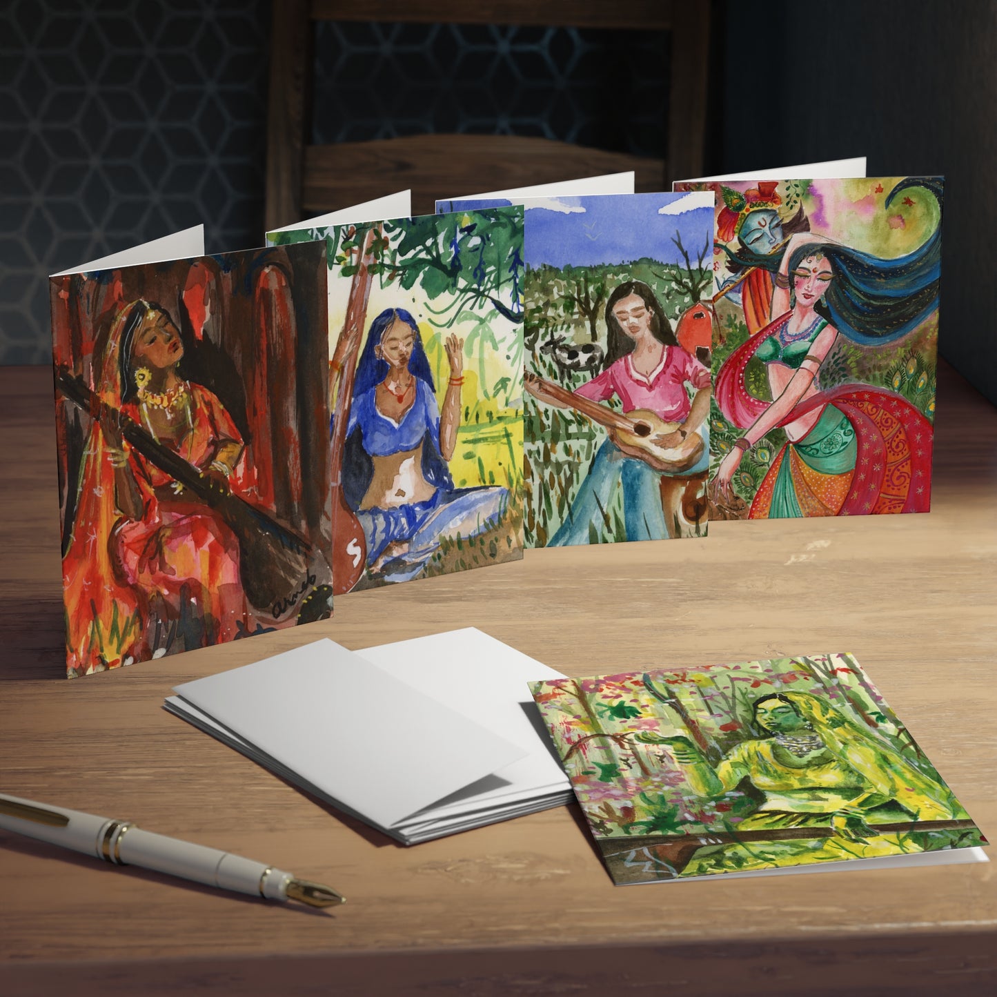 The Women of Bhakti Watercolor Printed Greeting Cards - 5 Design Set