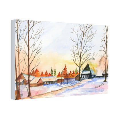 Winter Night Watercolor Stretched Canvas