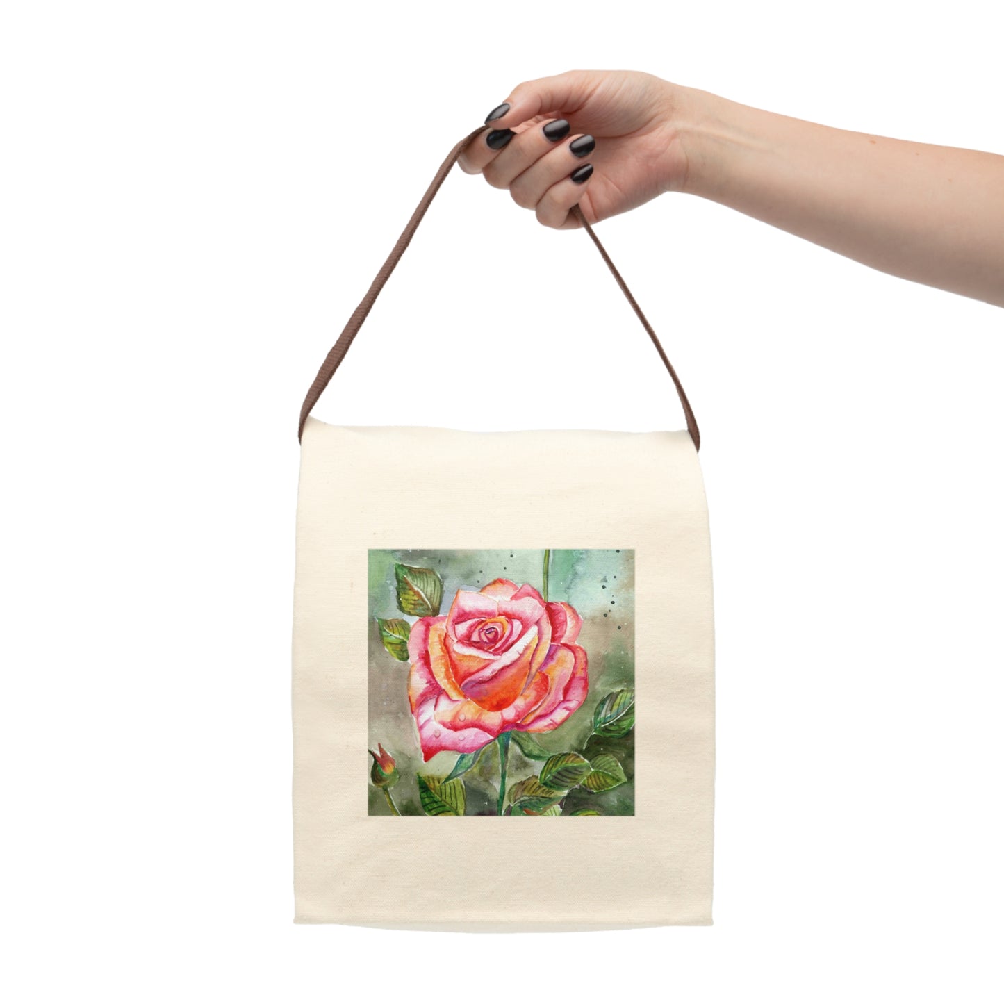 Reusable Garden Rose Canvas Lunch Bag With Strap