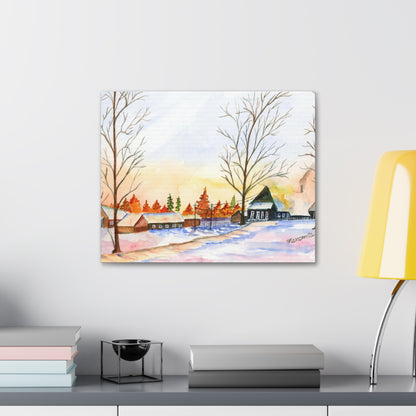 Winter Night Watercolor Stretched Canvas