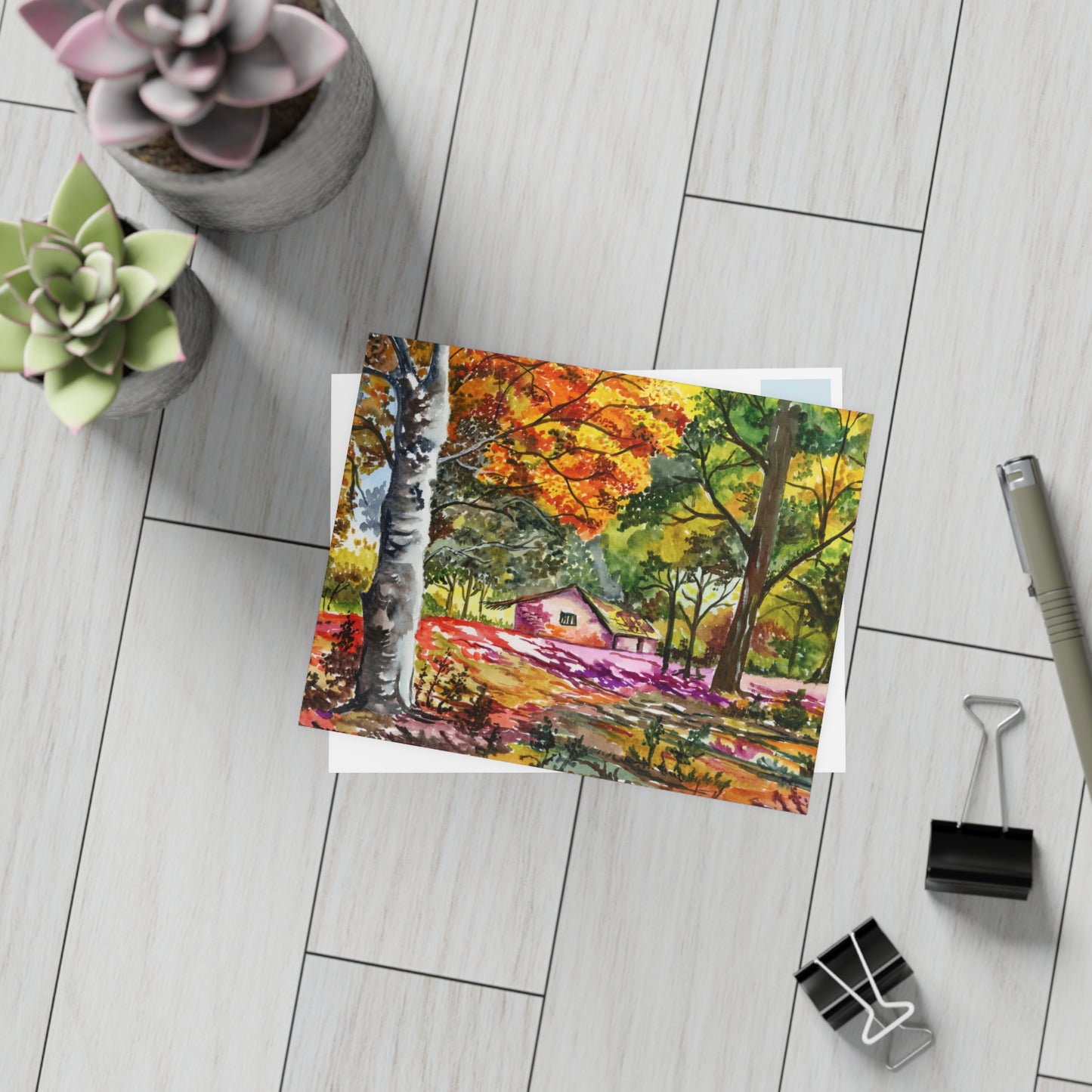 Rustic Autumn Reverie Watercolor Print Postcard