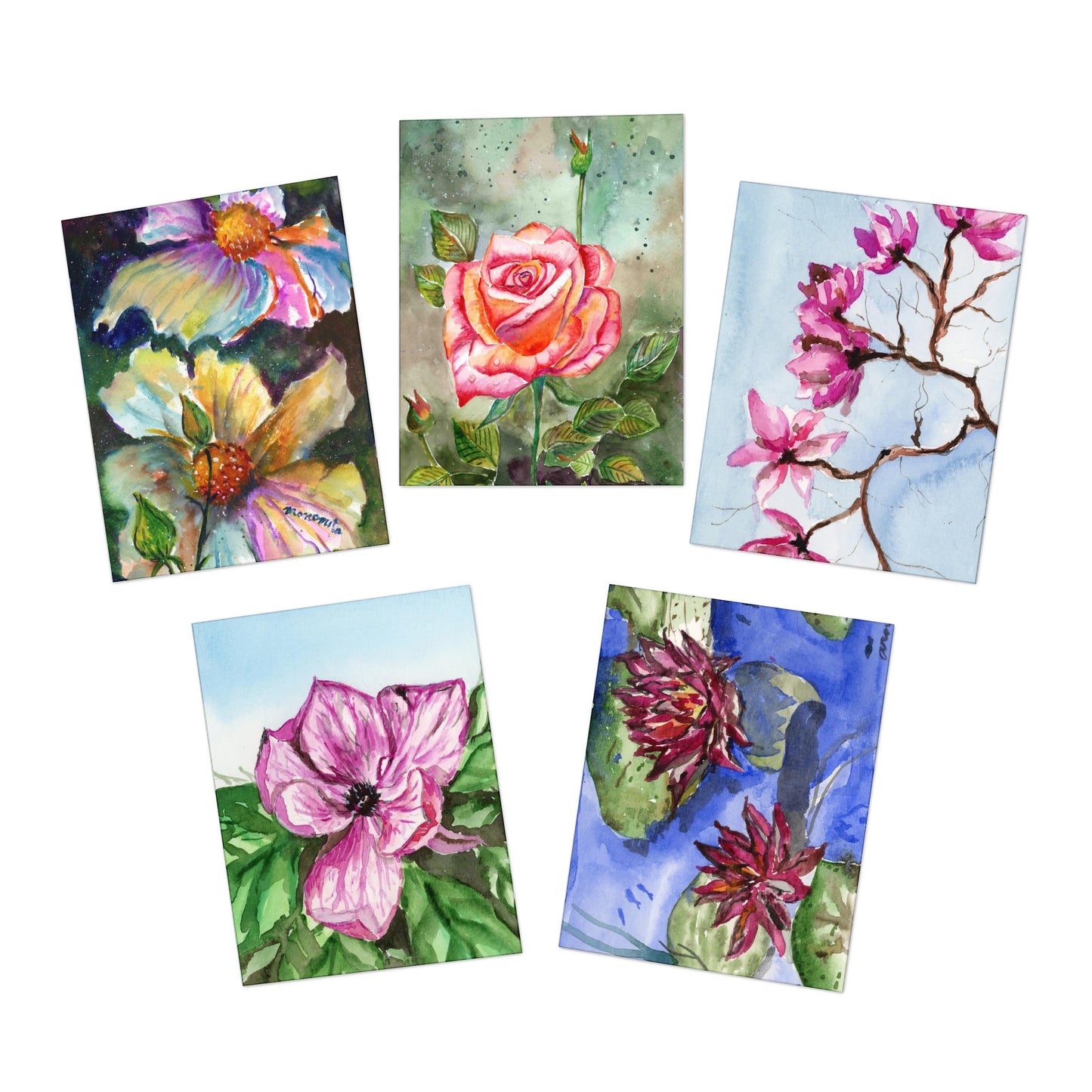 5 Watercolor Any Occassion Greeting Cards (5-Design Pack)