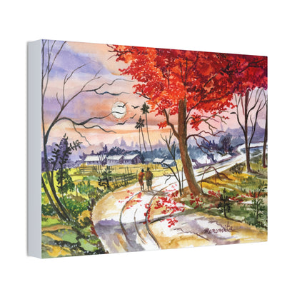 Watercolor Fall Stroll Print Stretched Canvas