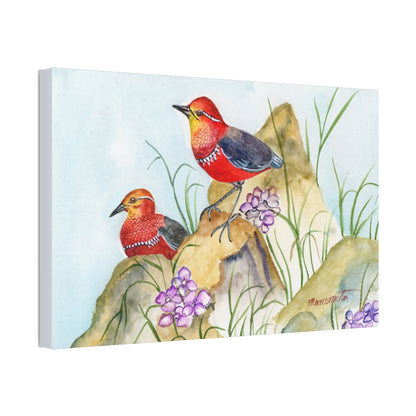 Two Tiny Tweets Watercolor Print Stretched Canvas