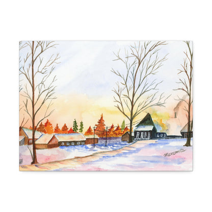 Winter Night Watercolor Stretched Canvas