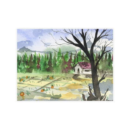 Cabin in the Woods Watercolor Print Postcard