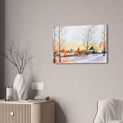 Winter Night Watercolor Stretched Canvas