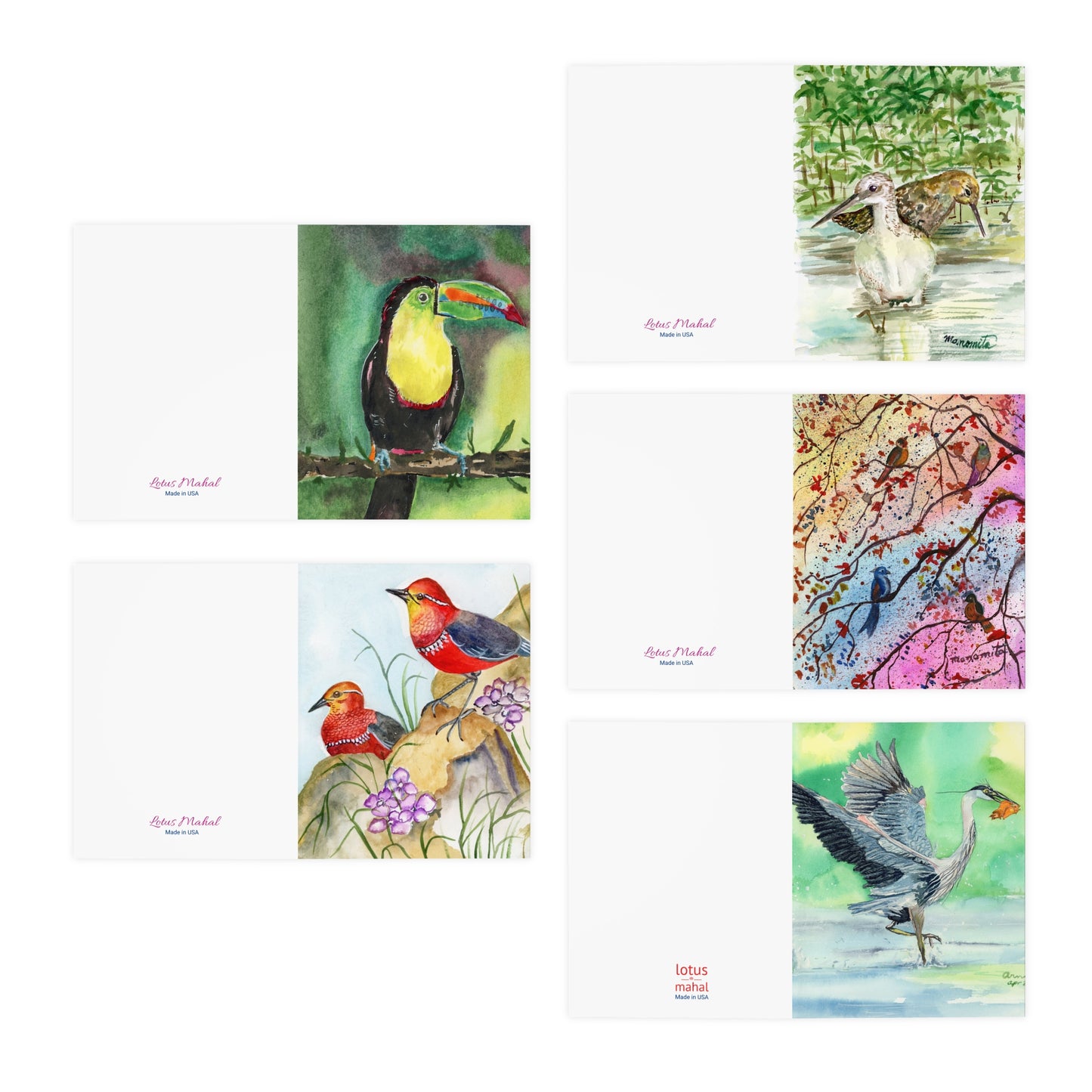 Birds of a Feather Watercolor Greeting Cards - 5-Design Set