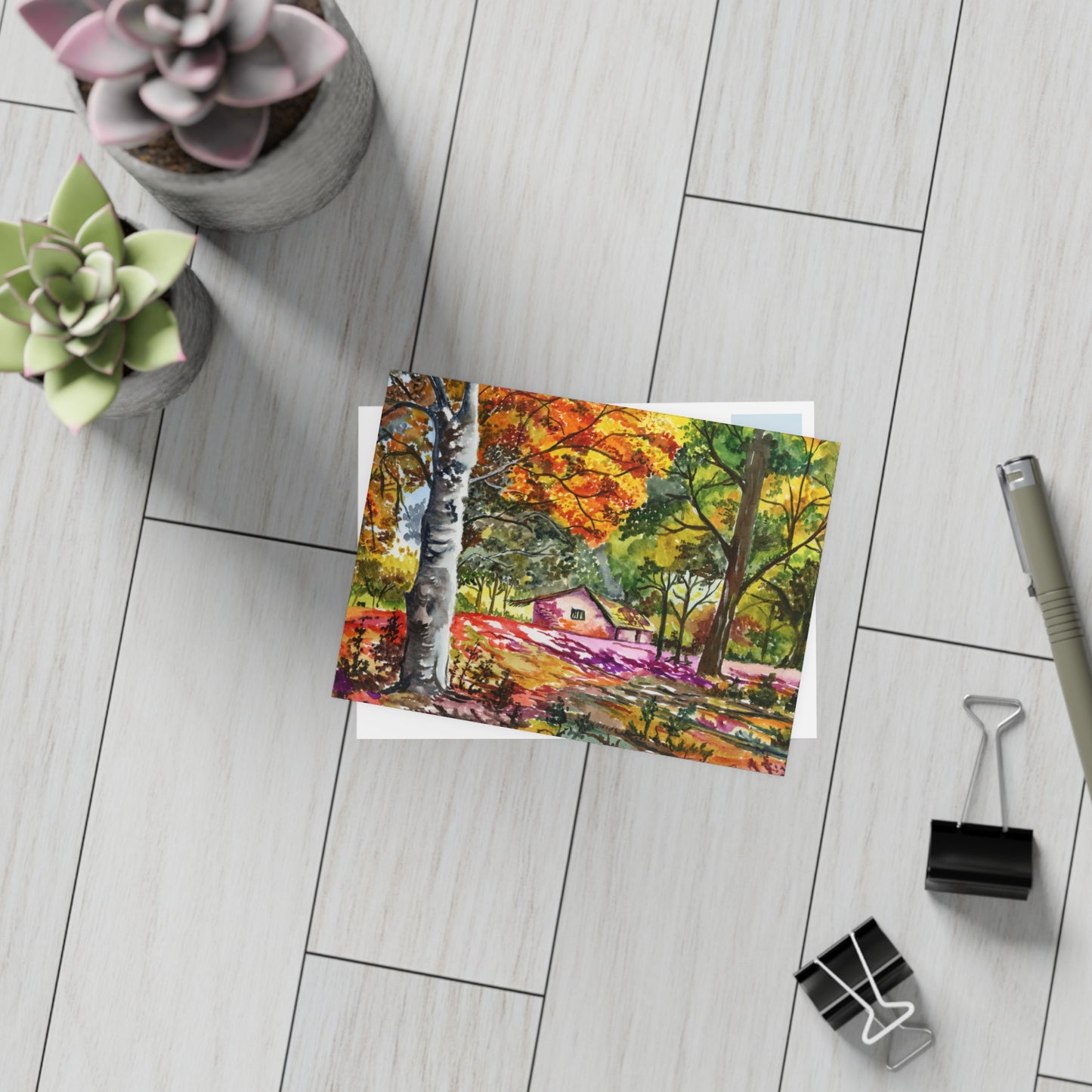 Rustic Autumn Reverie Watercolor Print Postcard