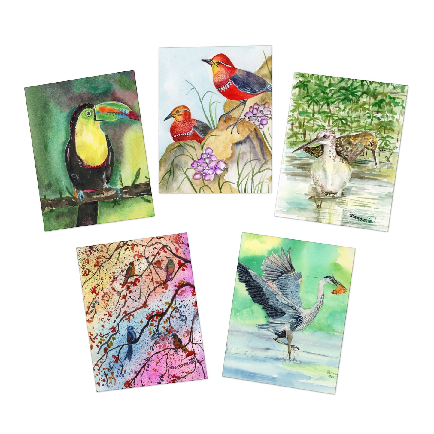 Birds of a Feather Watercolor Greeting Cards - 5-Design Set