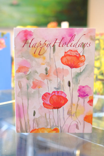 Holiday Handmade Watercolor Greeting Card Print-  Set of 5 Designs